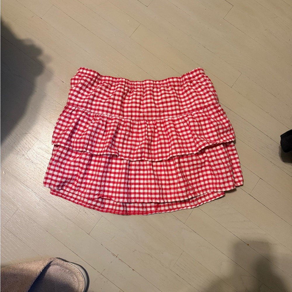 Red Gingham Ruffle Skirt